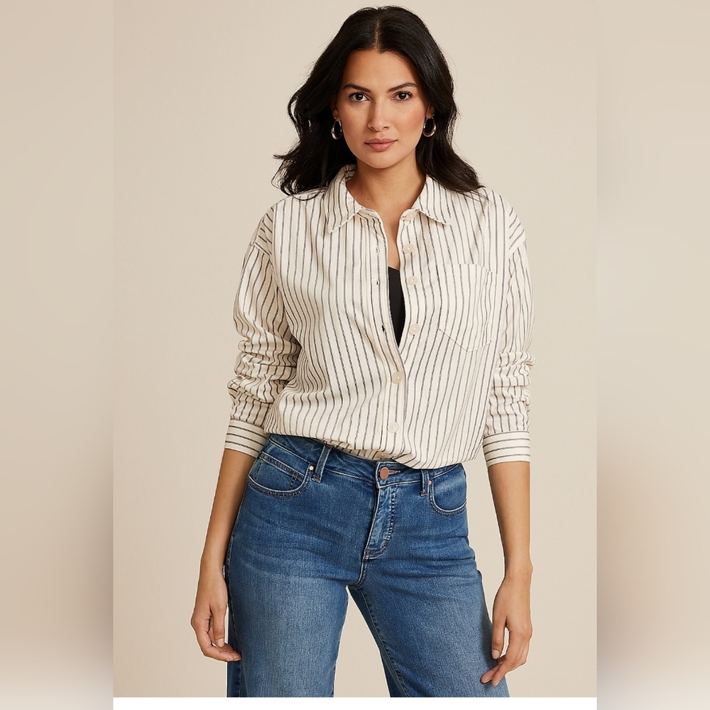 Striped Corduroy Button Down Boyfriend Shirt